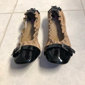 Black and Tan patent leather flats